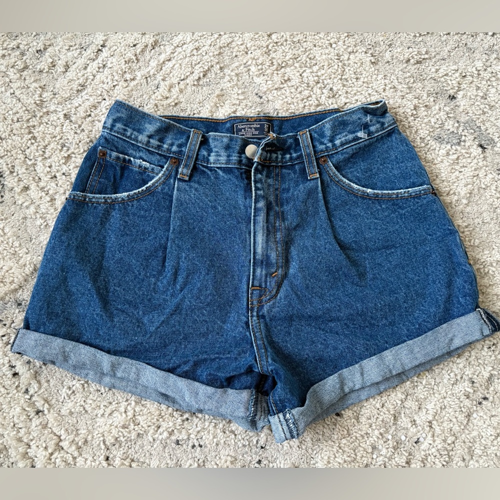 Abercrombie & Fitch Blue Denim Jean Shorts High Rise Cuffed Hem